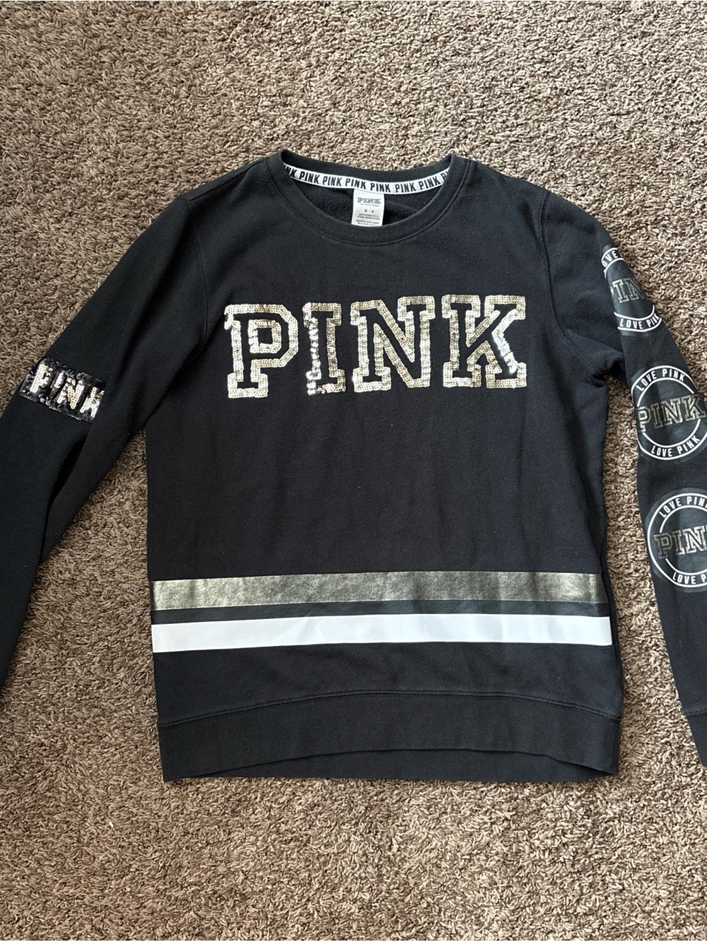 PINK Victoria's Secret Black Sweatshirt with Gold & White Accents